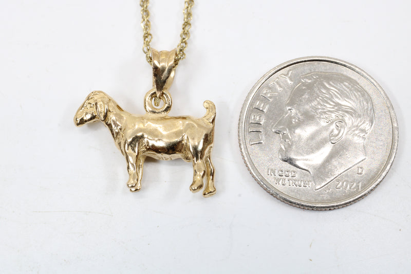 Gold Goat Without Horns Necklace with a Solid 14kt Yellow Gold 3-D Boer Goat