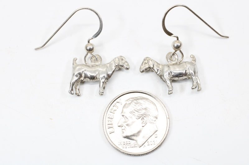 Male Boer Goat Without Horns Dangle Earrings made in 925 Sterling Silver
