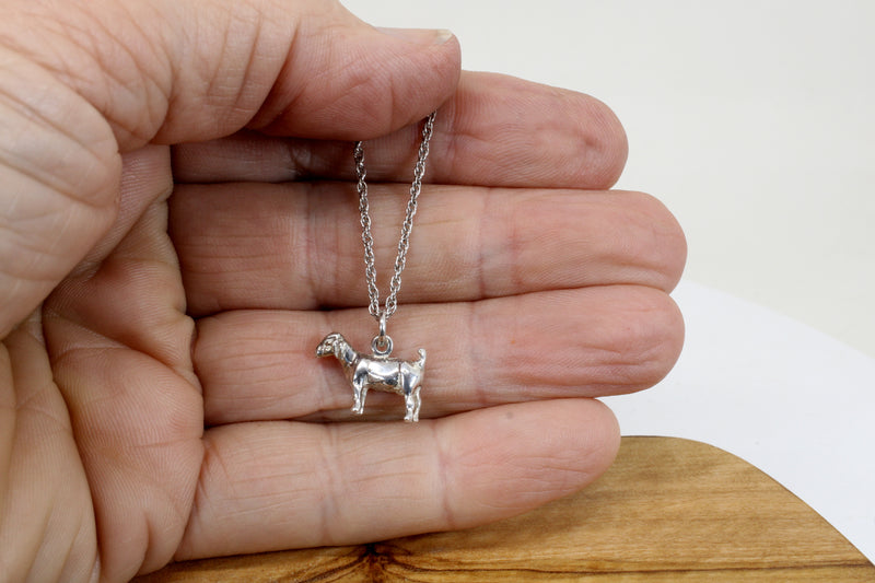 Silver Goat without horns Necklace with solid 925 Sterling Silver Boer Goat