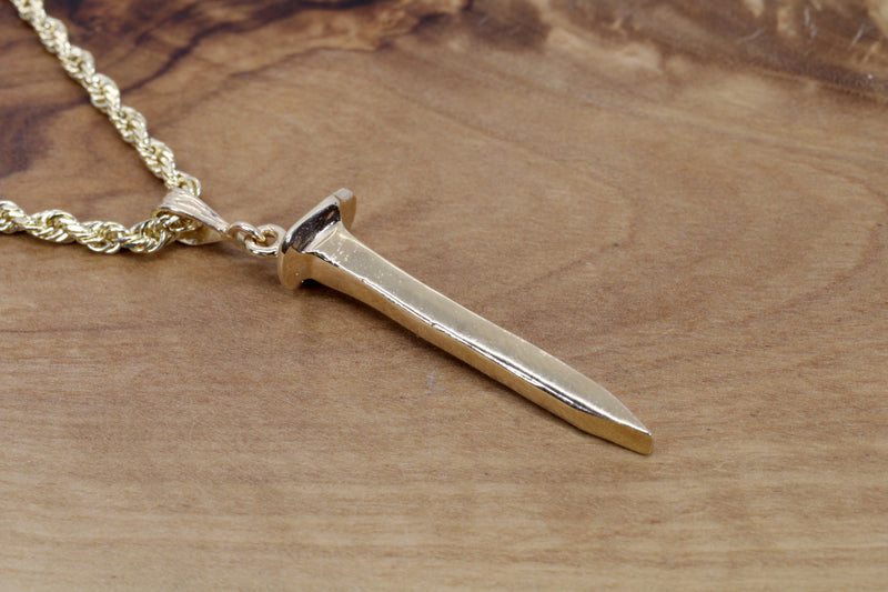 Railroad Spike Necklace for Him with Solid Gold Railway Nail