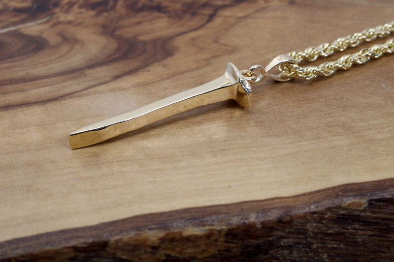 Railroad Spike Necklace for Him with Solid Gold Railway Nail