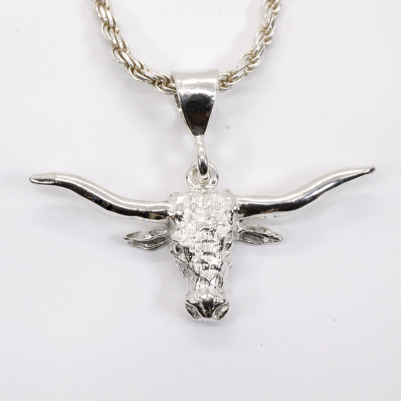 silver texas longhorns logo necklace for him on rope chain