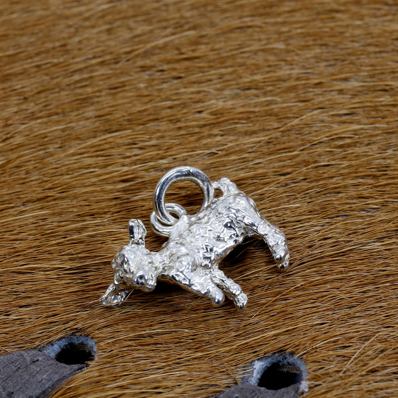 Silver Baby Goat Charm with a 3-D Solid 925 Sterling Silver Playful Goat