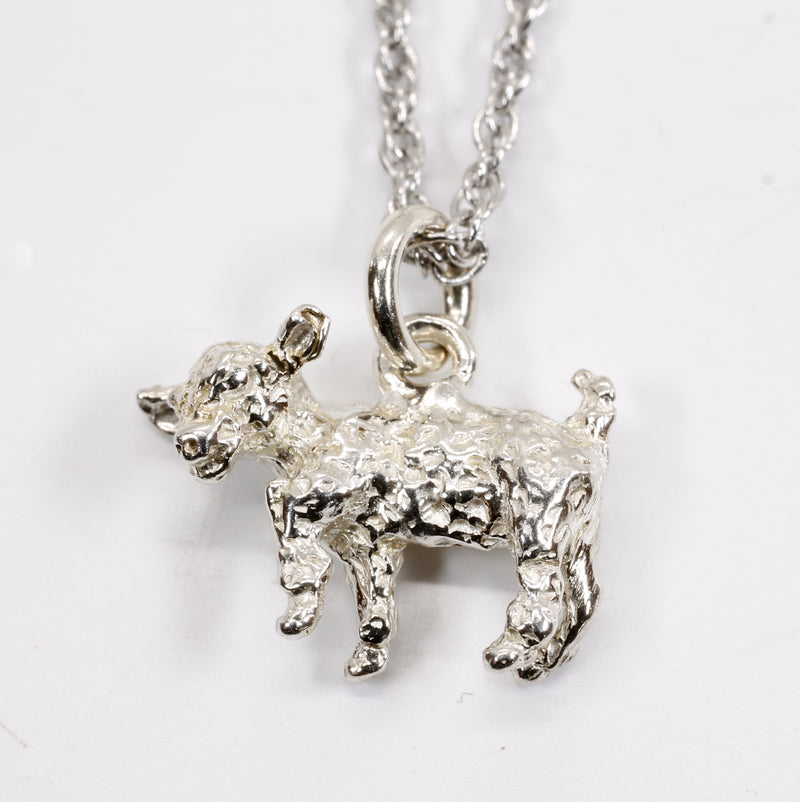 Silver Baby Goat Necklace with a 3-D Solid 925 Sterling Silver Playful Goat