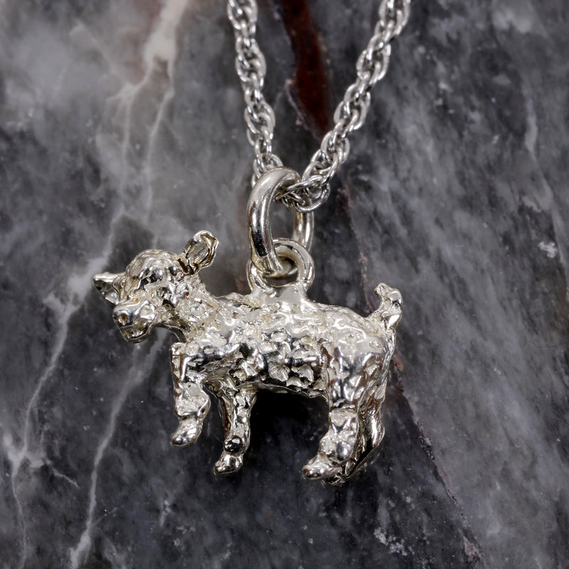 Silver Baby Goat Necklace with a 3-D Solid 925 Sterling Silver Playful Goat