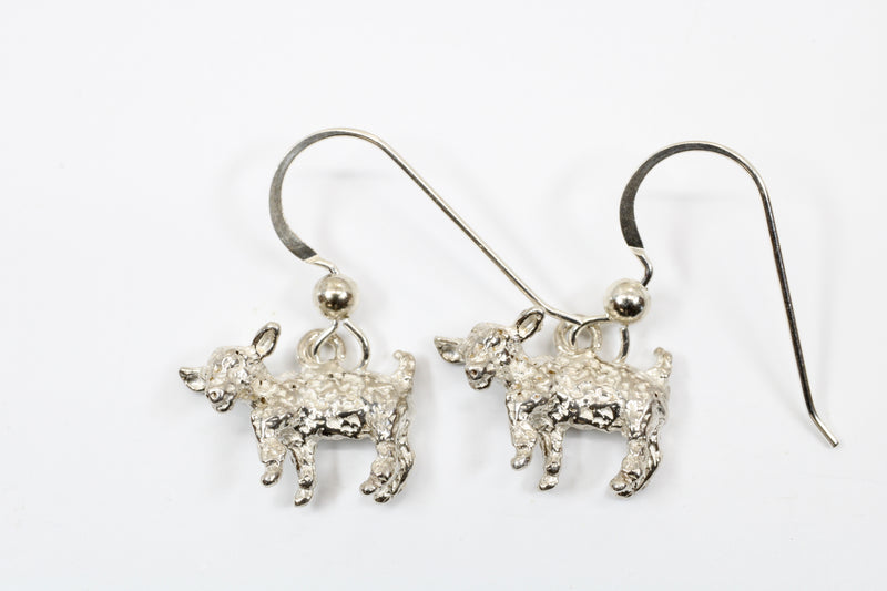 Small Silver Pygmy Goat Earrings in four Styles with Solid 925 Sterling Silver Goats