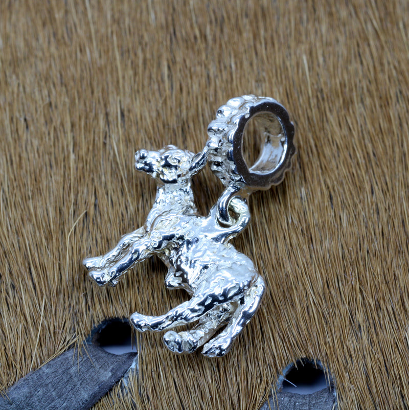 Silver Calf Slide Charm made in solid 925 Sterling Silver
