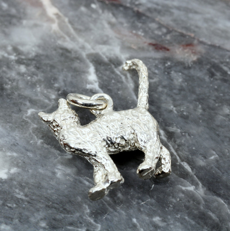 Silver House Cat Charm with solid 925 Sterling Silver House Cat