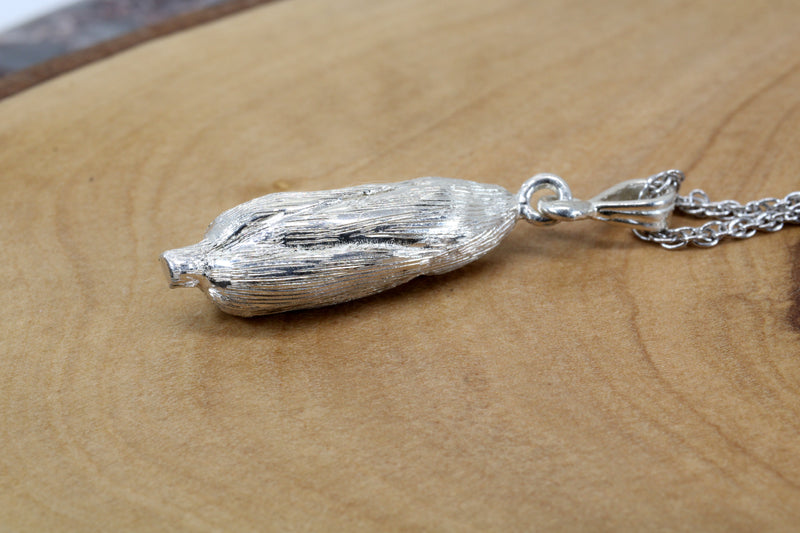 Silver Corn Cob Necklace with Yellow Corn Cob made in 925 Sterling Silver