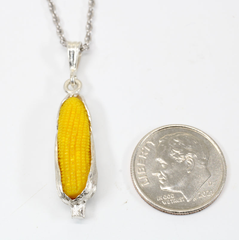 Silver Corn Cob Necklace with Yellow Corn Cob made in 925 Sterling Silver