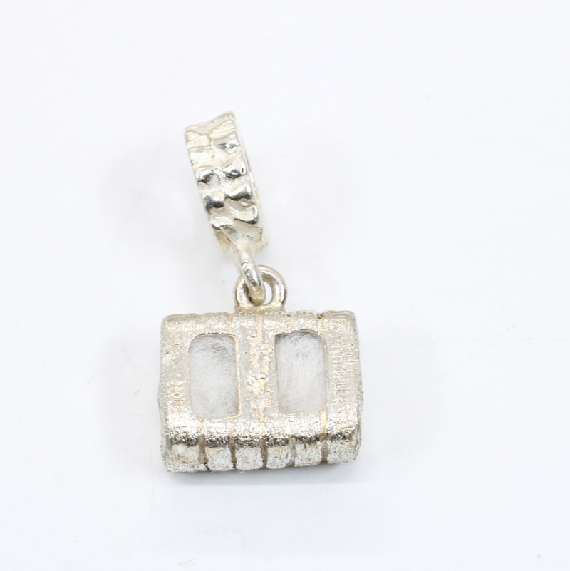 Cotton Bale Slide Charm with actual cotton inside in sterling silver