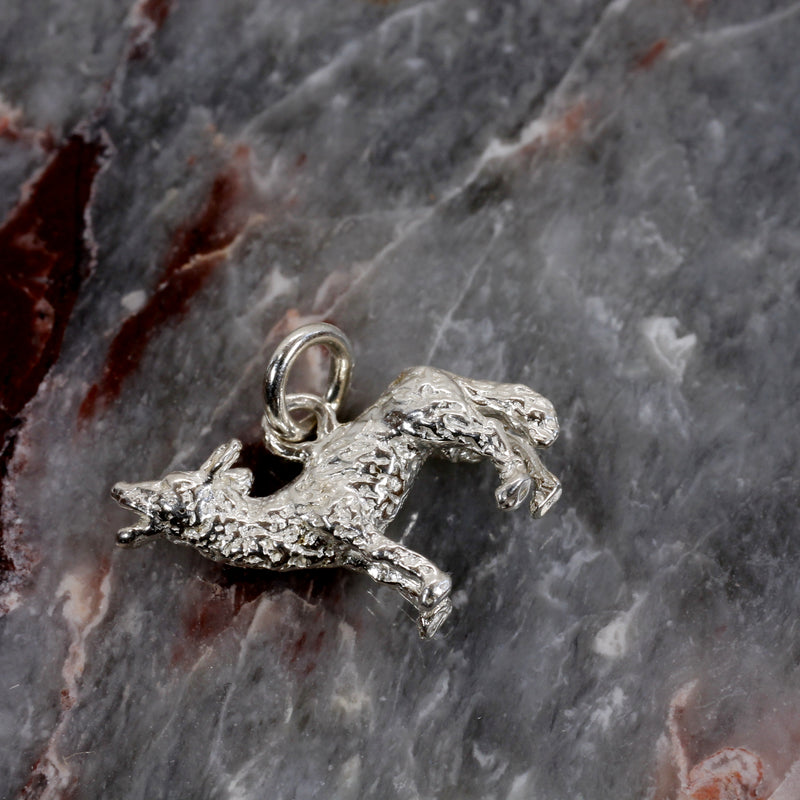 Silver Coyote Charm with solid 925 Sterling Silver 3D Howling Coyote
