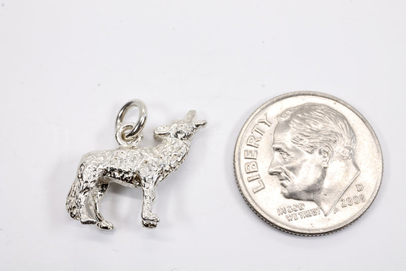 Silver Coyote Charm with solid 925 Sterling Silver 3D Howling Coyote
