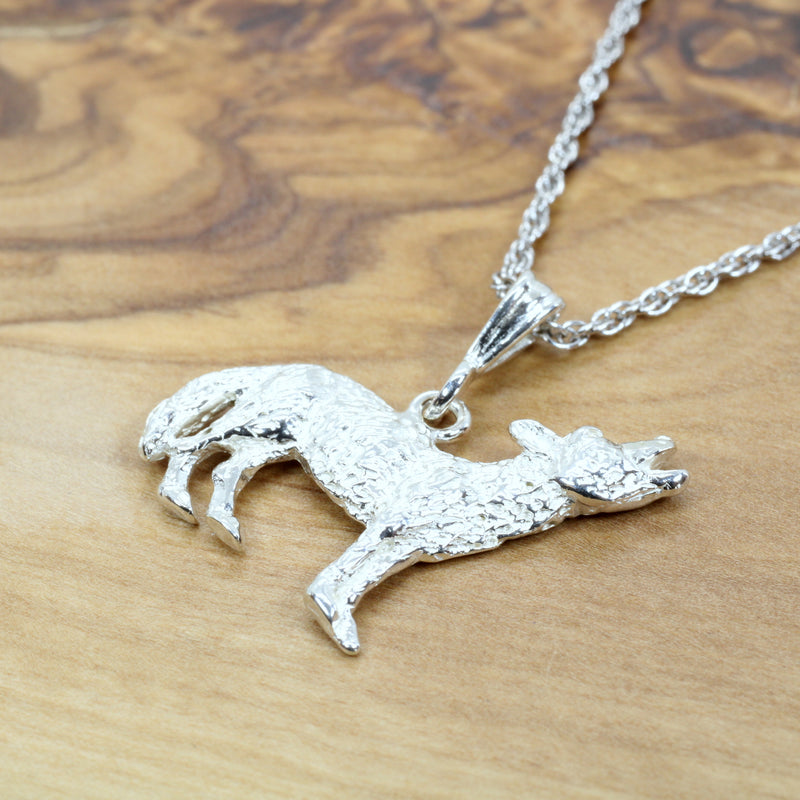 Silver Coyote Necklace with solid 925 Sterling Silver 2D Howling Coyote