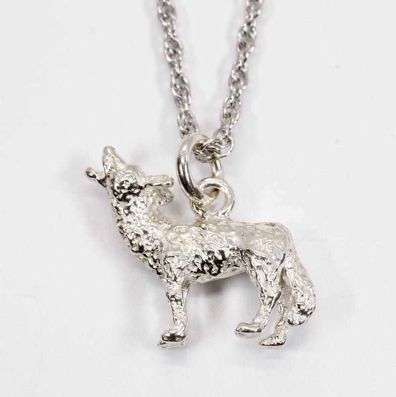 Silver Coyote Necklace with solid 925 Sterling Silver 3D Howling Coyote