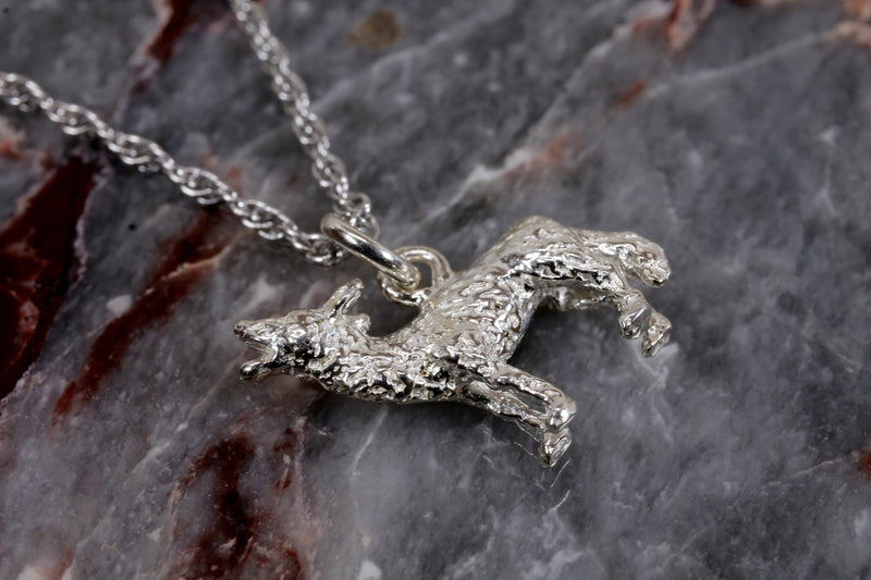 Silver Coyote Necklace with solid 925 Sterling Silver 3D Howling Coyote