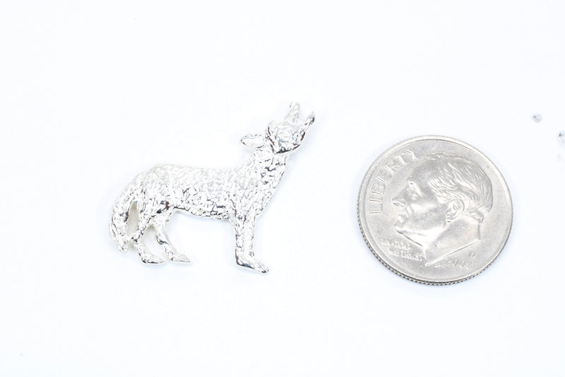 Mens Silver Coyote Tie Tack or pin with solid 925 Sterling Silver Howling Coyote