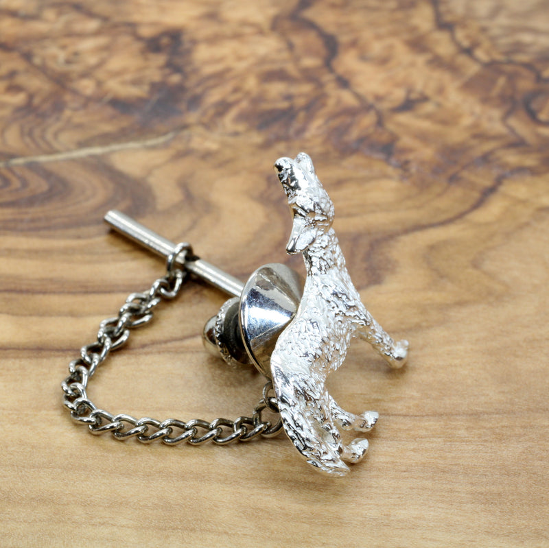 Mens Silver Coyote Tie Tack or pin with solid 925 Sterling Silver Howling Coyote