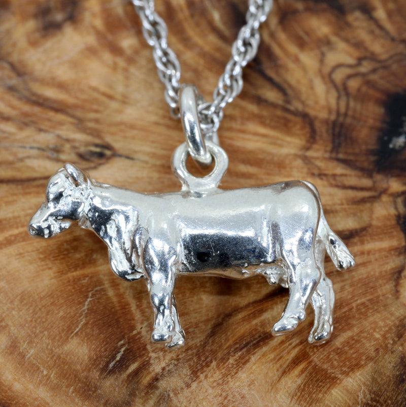 Silver Cow Necklace with a 925 Sterling Silver Dairy Beef Cow