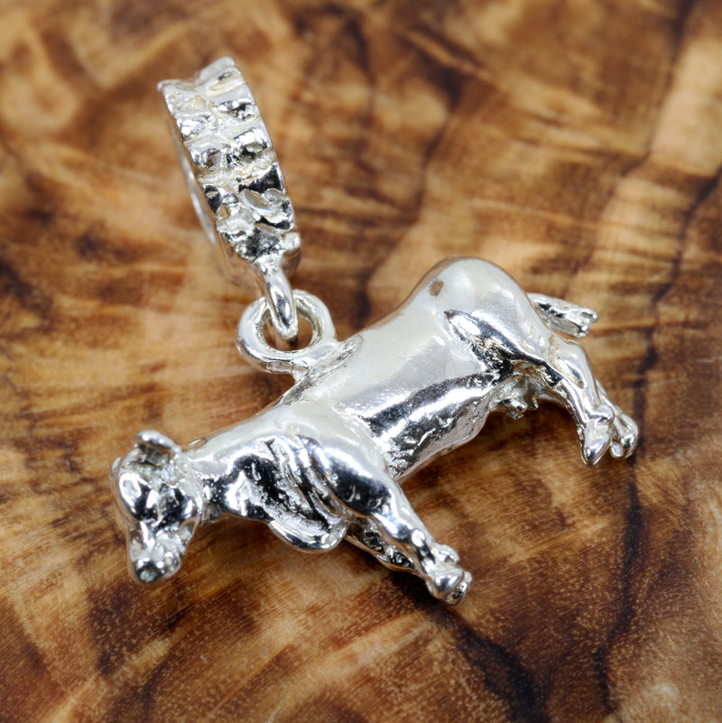 Silver Cow Slide Bracelet Charm made in 925 Sterling Silver
