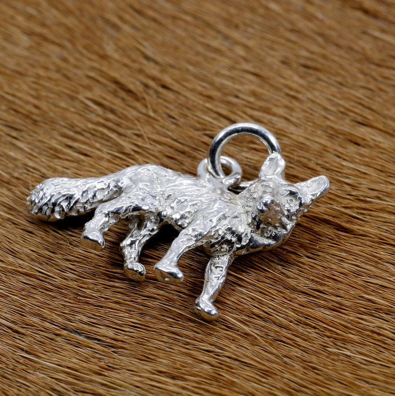 Silver Fox Charm with solid 925 Sterling Silver 3D Fox