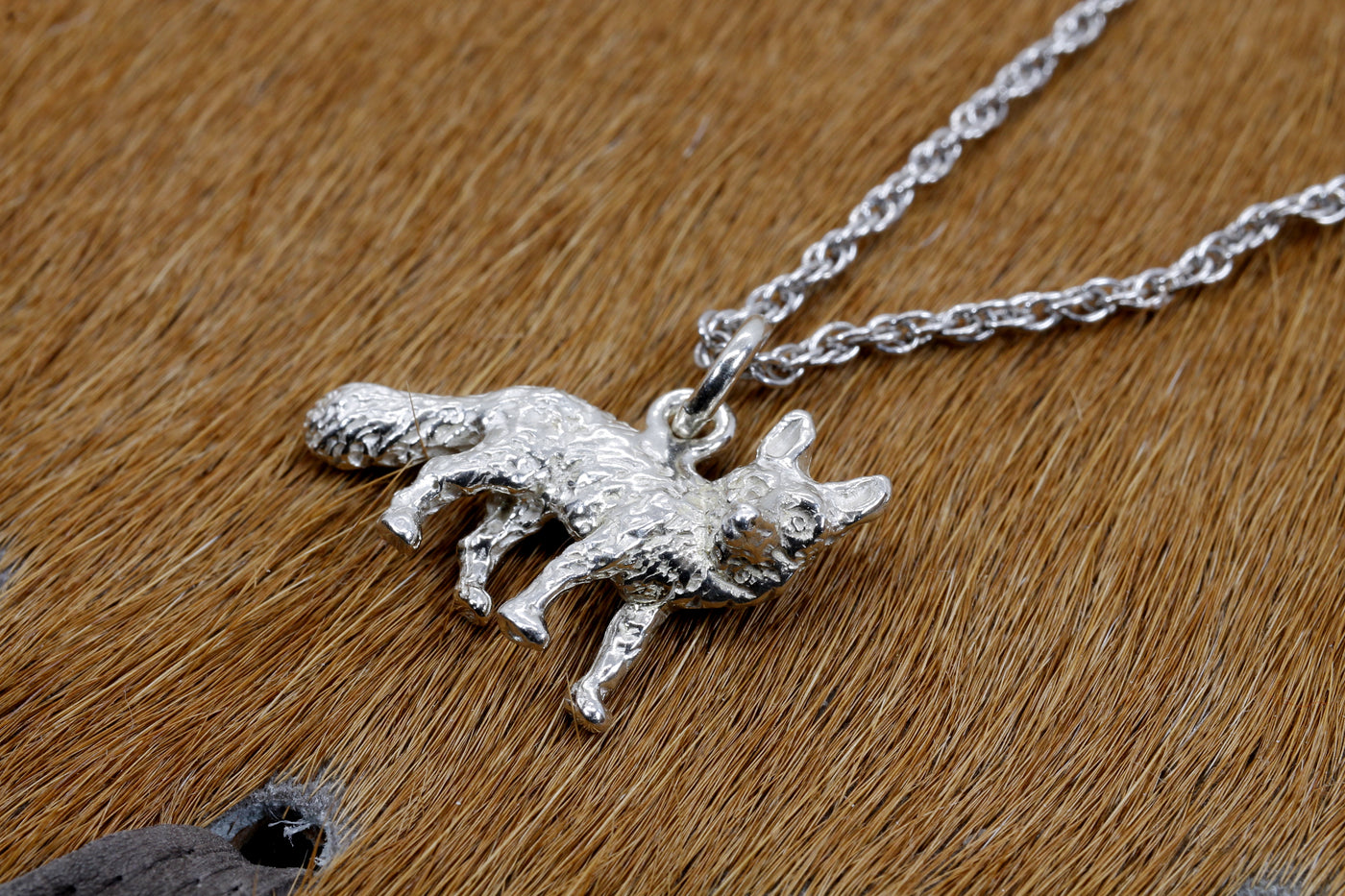 Fox necklace - Hairy Growler - Little curious fox recycled silver coins