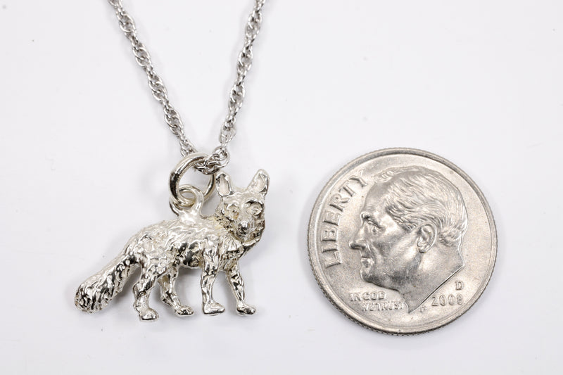 Silver Fox Necklace with solid 925 Sterling Silver 3D Fox