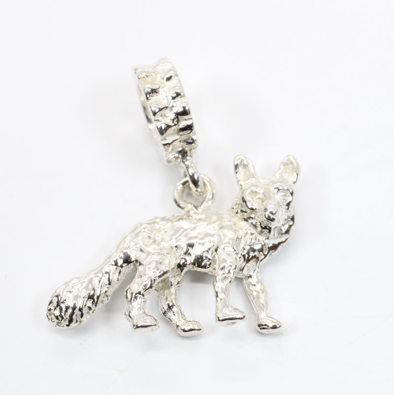 Silver Fox Slide Charm with solid 925 Sterling Silver 3D Fox