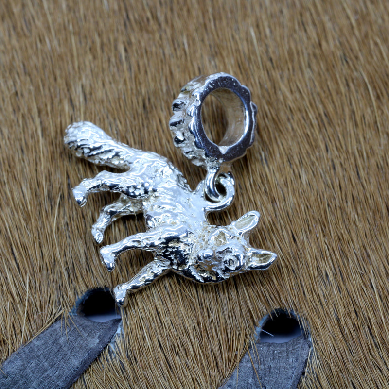 Silver Fox Slide Charm with solid 925 Sterling Silver 3D Fox
