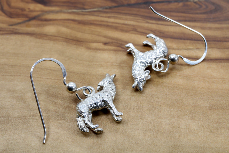 Silver Coyote Earrings with Solid 925 Sterling Silver 3D Howling Coyotes