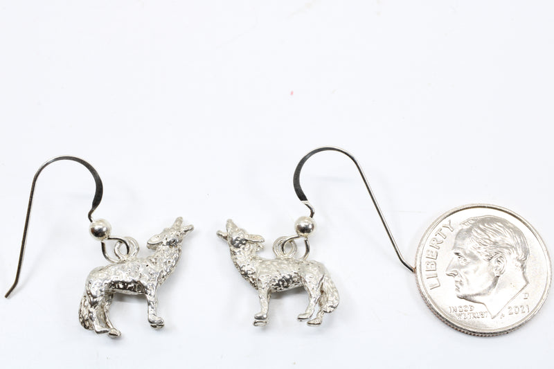 Silver Coyote Earrings with Solid 925 Sterling Silver 3D Howling Coyotes