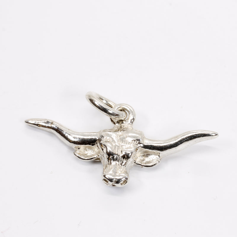Silver Longhorn Head Charm for her bracelet made in 925 Sterling Silver