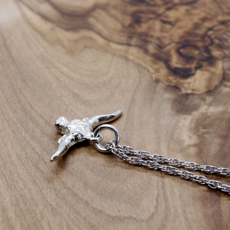 Silver Longhorn Head Necklace for her in small size made in 925 Sterling Silver