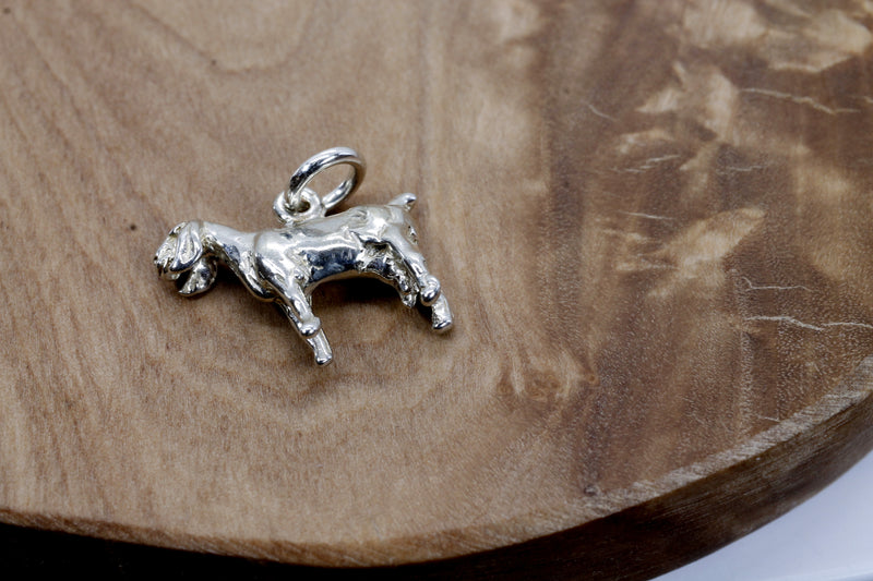 Silver Nubian Dairy Goat Charm with solid 925 Sterling Silver 3D Goat