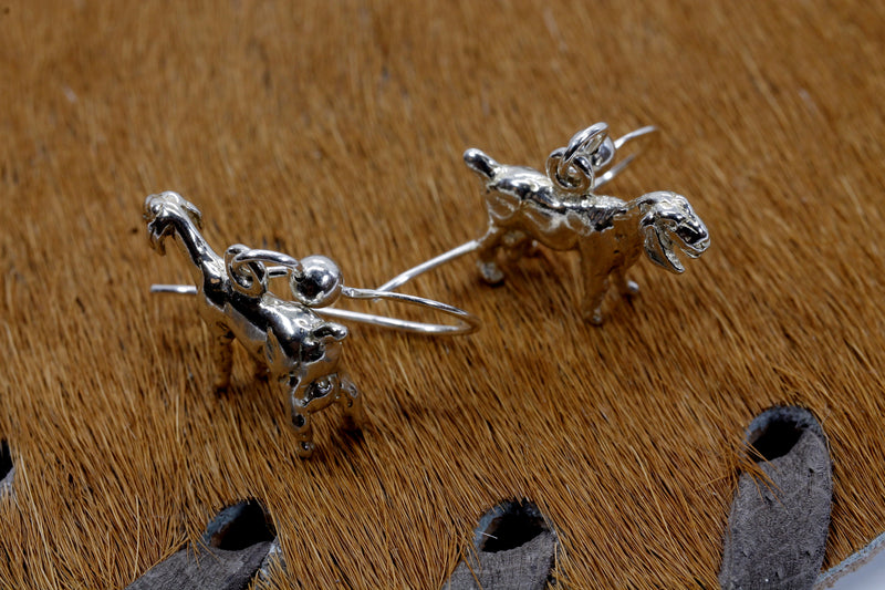 Silver Nubian Dairy Goat Earrings with solid 925 Sterling Silver 3D Goats