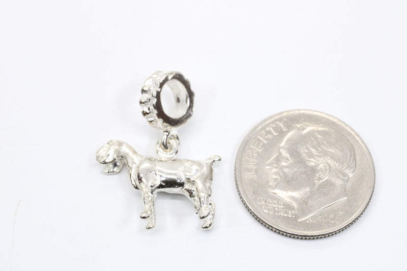 Silver Nubian Dairy Slide Goat Charm with solid 925 Sterling Silver 3D Goat