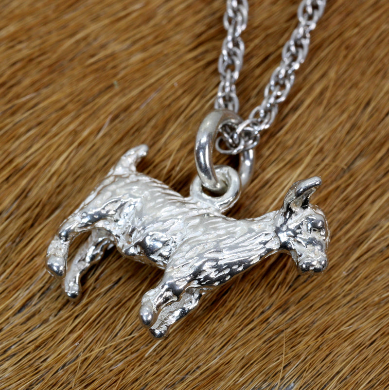 Small Silver Pygmy Goat Necklace made in Solid 925 Sterling Silver
