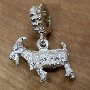 Silver Pygmy Goat Pandora Slide Charm made in 925 Sterling Silver