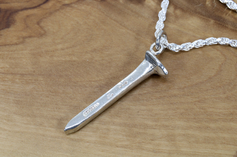 Railroad Spike Necklace for Him with Solid 925 Sterling Silver Railway Nail