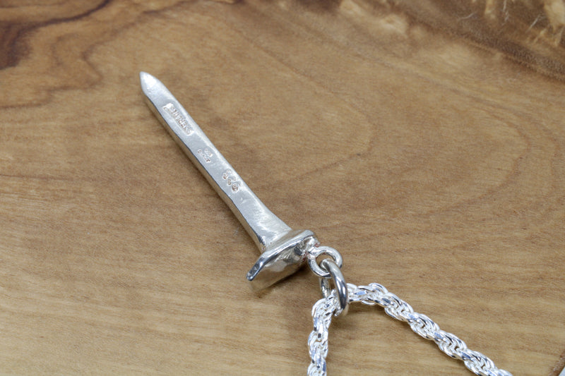 Railroad Spike Necklace for Him with Solid 925 Sterling Silver Railway Nail