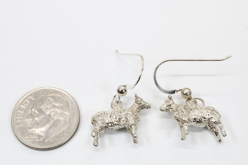Silver Sheep Dangle Earrings made in Solid 925 Sterling Silver