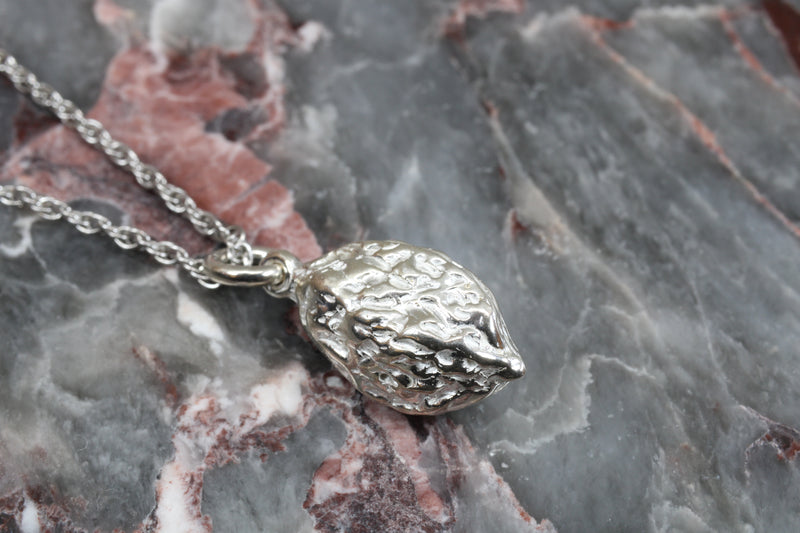 Silver Walnut Necklace with solid 925 Sterling Silver Walnut