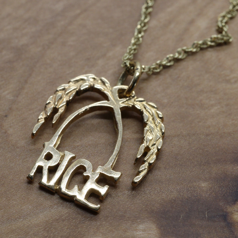 Small Gold Rice Logo Necklace for her made in solid 14kt Gold