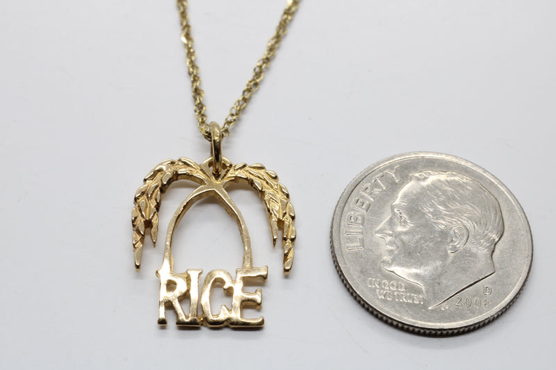 Small Gold Rice Logo Necklace for her made in solid 14kt Gold