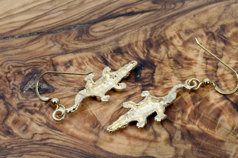 Small Gold Alligator Dangle Earrings for her made in Solid 14kt Gold