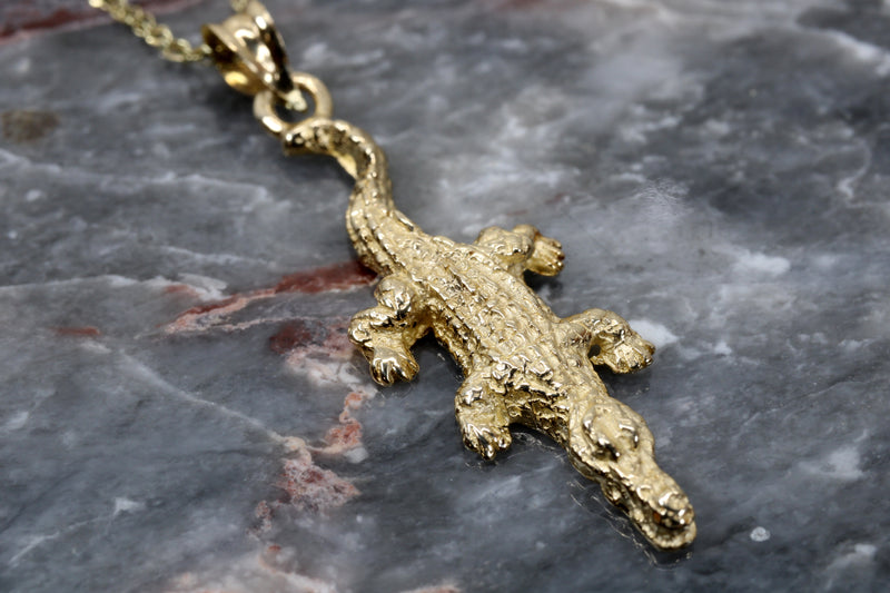 Small Alligator Necklace made in Solid 14kt. Yellow Gold For Her