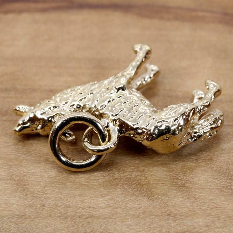 Gold Coyote Charm with 14kt gold vermeil 3D Howling Coyote