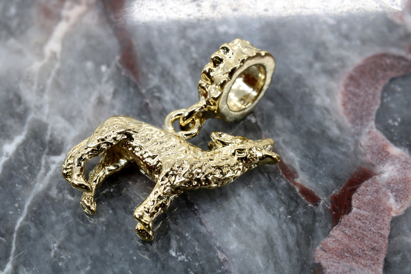 Gold Coyote Slide Charm with 14kt Gold Vermeil 3D Howling Coyote