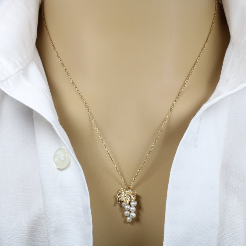 Tiny Size Grape Cluster Necklace in 14kt gold with White Pearls