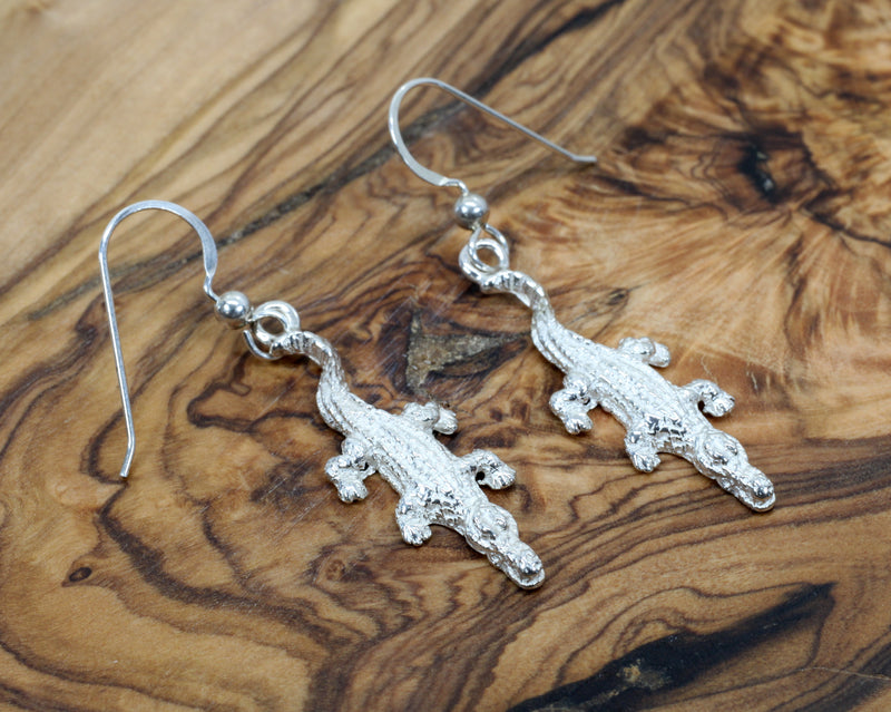 Small Alligator Dangle Earrings in 925 Sterling Silver